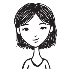 Beautiful Woman Doodle Black and White Illustration Fashion Girl Portrait Line Art Sketch Vector