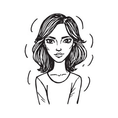 Beautiful Woman Doodle Black and White Illustration Fashion Girl Portrait Line Art Sketch Vector