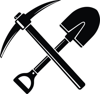 Crossed pickaxe and shovel symbol vector illustration for mining agriculture and construction industries vector