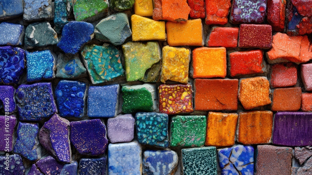 Aufkleber a colorful mosaic of vibrant stones arranged in a rainbow pattern, creating a visually striking and 