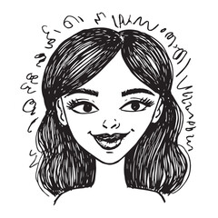 Beautiful Woman Doodle Black and White Illustration Fashion Girl Portrait Line Art Sketch Vector