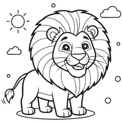 Smiling Lion with Mane Coloring Page Line Art