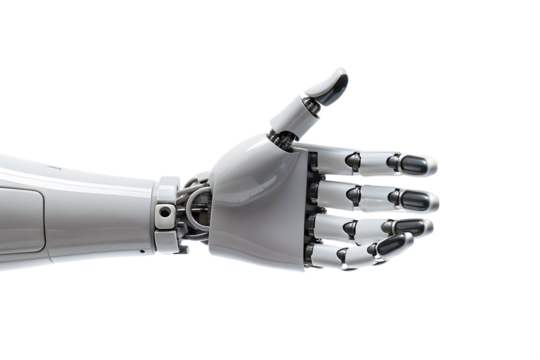 Robotic Hand Showing Thumbs Up Gesture on Background artificial intelligence isolated on a transparent background