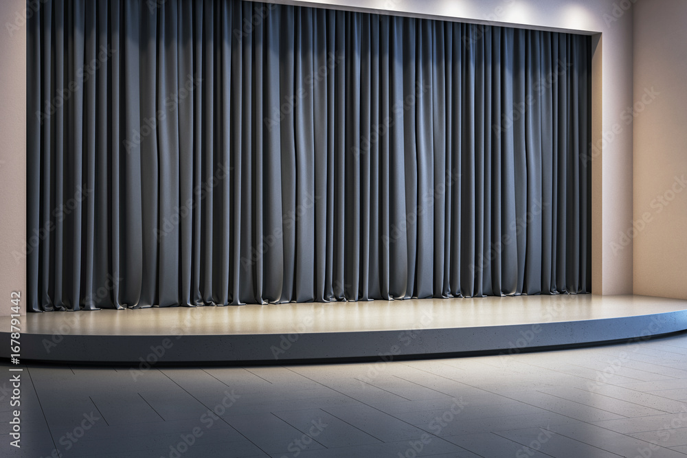Aufkleber modern empty stage with closed navy curtains and spotlight lighting in a clean presentation setting 