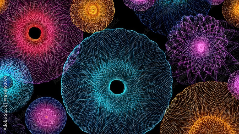 Poster abstract vibrant fractal patterns in a multitude of bright colors, a feast for the eyes. the artwork
