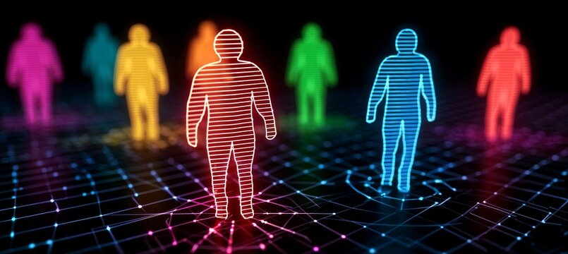 Diverse Digital Network Illustration with Connected People Figures Representing Global Communication