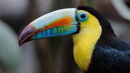 Obraz premium a close-up shot of a colorful toucan, showcasing its vibrant beak and eye