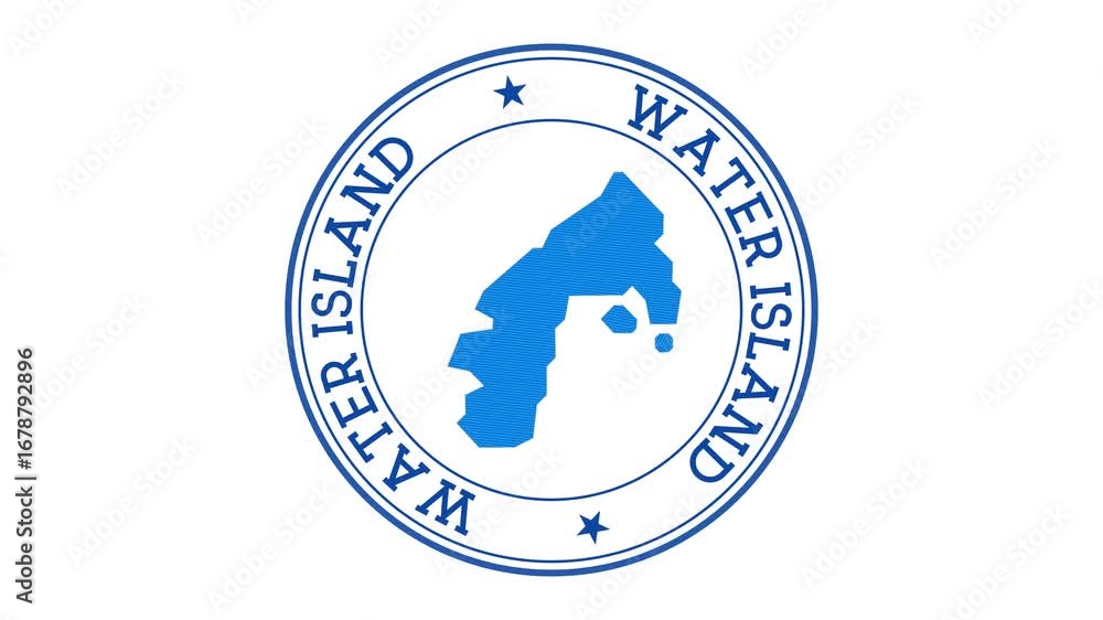 Poster water island intro. badge with the circular name and map. water island round logo animation.