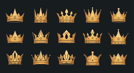Collection of elegant golden royal crowns, symbolizing power, prestige, and success for your designs © Ahmad