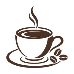 Steaming Cup Of Coffee With Three Coffee Beans On Saucer vector illustration