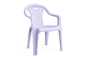Studio shot of a single, simple, light purple plastic chair isolated on a transparent background