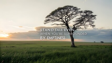 Inspirational Quote on a Serene Landscape with a Solitary Tree.