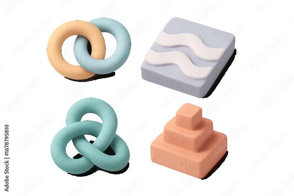 Poster abstract geometric forms with pastel colors on gradient background. modern 3d icon set