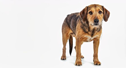 A natural Otterhound with a clean look on a white backdrop