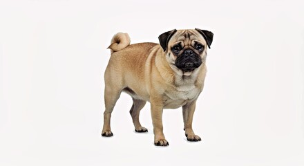 Obraz premium Pug dog with a round, wrinkled face on a clean white backdrop