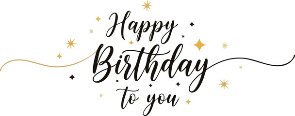 Elegant Happy Birthday greeting card with gold stars and stylish calligraphy design