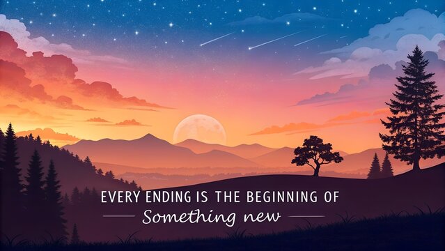 Inspirational Quote Over a Serene Mountain Sunset Landscape. - Powered by Adobe