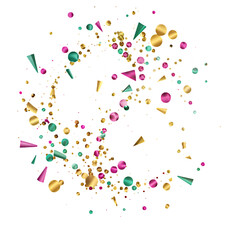 Scattered Gold Pink Teal Geometric Confetti and Dots graphic design isolated on a transparent background