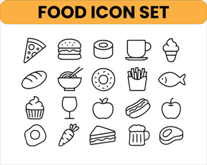 Food and drinks line icons big set. Fastfood. Cooking ingredients. Allergen free. Coffee. Beverage healthy eating iconset outline pictograms. Isolated linear vector illustrations. Editable stroke