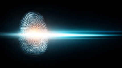 Glowing fingerprint concept for digital security and technology. futuristic biometric scan with an abstract light beam for secure authentication and identity verification