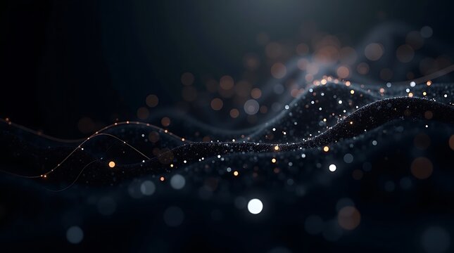 A 3d vector illustration with a network of glowing black plexus, points, and lines