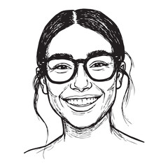 Beautiful Woman Doodle Black and White Illustration Fashion Girl Portrait Line Art Sketch Vector
