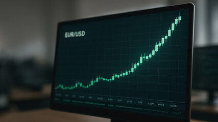 Financial Growth Display: A modern monitor displays a real-time graph depicting the upward trajectory of a financial market, showcasing the dynamics of investment and market behavior.