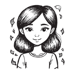 Beautiful Woman Doodle Black and White Illustration Fashion Girl Portrait Line Art Sketch Vector