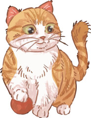 Orange cat playing with balls illustration