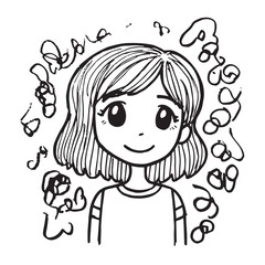 Beautiful Woman Doodle Black and White Illustration Fashion Girl Portrait Line Art Sketch Vector