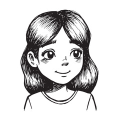 Beautiful Woman Doodle Black and White Illustration Fashion Girl Portrait Line Art Sketch Vector