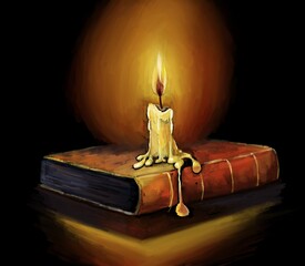 candle on book