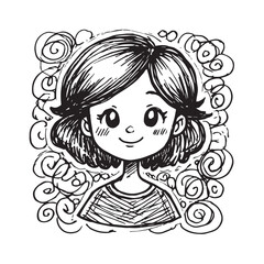 Beautiful Woman Doodle Black and White Illustration Fashion Girl Portrait Line Art Sketch Vector