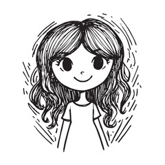 Beautiful Woman Doodle Black and White Illustration Fashion Girl Portrait Line Art Sketch Vector