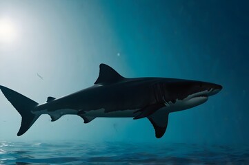 Great White Shark Swimming in Deep Blue Ocean Under Sunlight