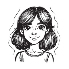 Beautiful Woman Doodle Black and White Illustration Fashion Girl Portrait Line Art Sketch Vector