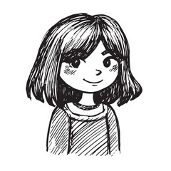 Beautiful Woman Doodle Black and White Illustration Fashion Girl Portrait Line Art Sketch Vector