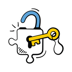 Unlock key with lock icon for finance, access, opportunities, premium vector