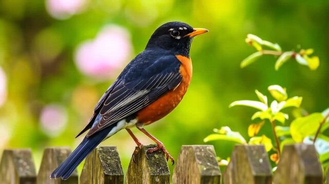 Robin perched on garden fence
