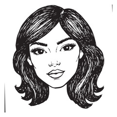 Beautiful Woman Doodle Black and White Illustration Fashion Girl Portrait Line Art Sketch Vector