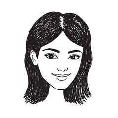 Beautiful Woman Doodle Black and White Illustration Fashion Girl Portrait Line Art Sketch Vector