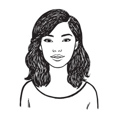 Beautiful Woman Doodle Black and White Illustration Fashion Girl Portrait Line Art Sketch Vector