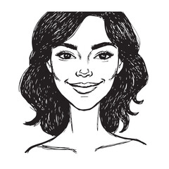 Beautiful Woman Doodle Black and White Illustration Fashion Girl Portrait Line Art Sketch Vector