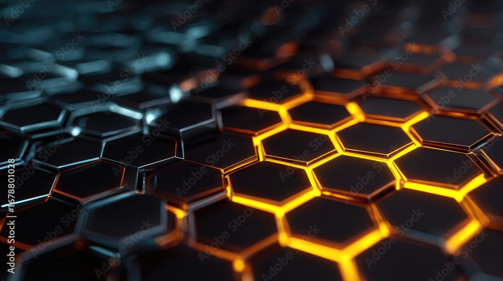 Poster a close-up view of a futuristic honeycomb structure, with an array of geometric hexagonal shapes. th