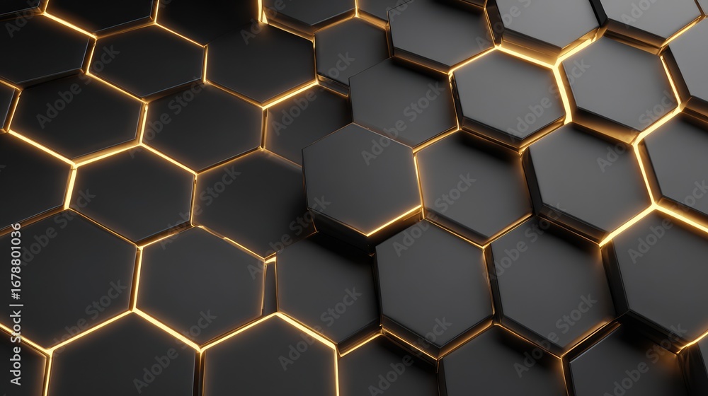 Poster a 3d rendered honeycomb structure with a futuristic feel, perfect for tech-related designs. the hexa