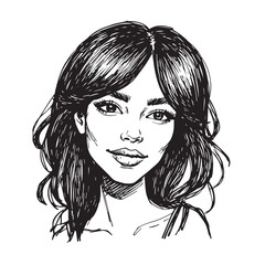 Beautiful Woman Doodle Black and White Illustration Fashion Girl Portrait Line Art Sketch Vector