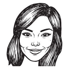 Beautiful Woman Doodle Black and White Illustration Fashion Girl Portrait Line Art Sketch Vector