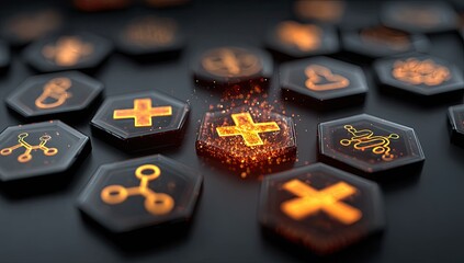 High-tech medical icons,  glowing plus sign