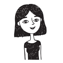 Beautiful Woman Doodle Black and White Illustration Fashion Girl Portrait Line Art Sketch Vector