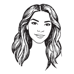 Beautiful Woman Doodle Black and White Illustration Fashion Girl Portrait Line Art Sketch Vector
